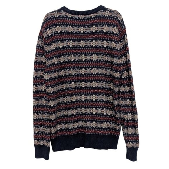 J Crew Factory Fair Isle Sweater Mens Size Large Blue Lambswool Blend Crew Neck - Picture 5 of 8